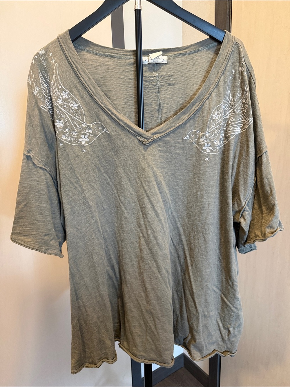 Torrid FESTI Olive V-Neck Tee with White Dove Embroidery